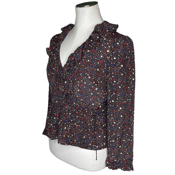 Madewell Silk Ruffle-Hem Wrap Top in Starry Night size Small - Picture 4 of 13
